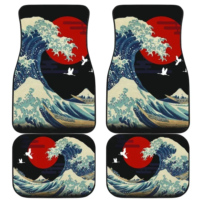 

The Great Wave Off Kanagawa Tapetes Para El Suelo L Coche Juego Completo Alfombrillas Goma Para El Coche 4 Piezas, Alfombrill