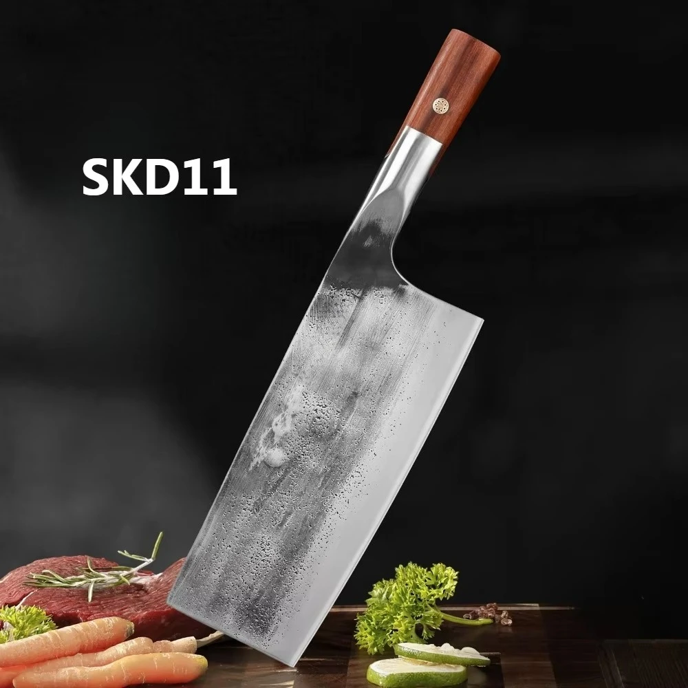 SKD11 Fully Forged Kitchen Knife Sharp For Cutting Meat Vegetable Chopping Chicken Duck Ribs Dual Purpose Knife Cr12mov Cleaver