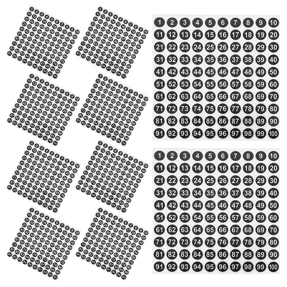 100 방수 원형 번호 스티커 자체 접착 번호 라벨 교실 사무실 조직용 디지털 번호 스티커