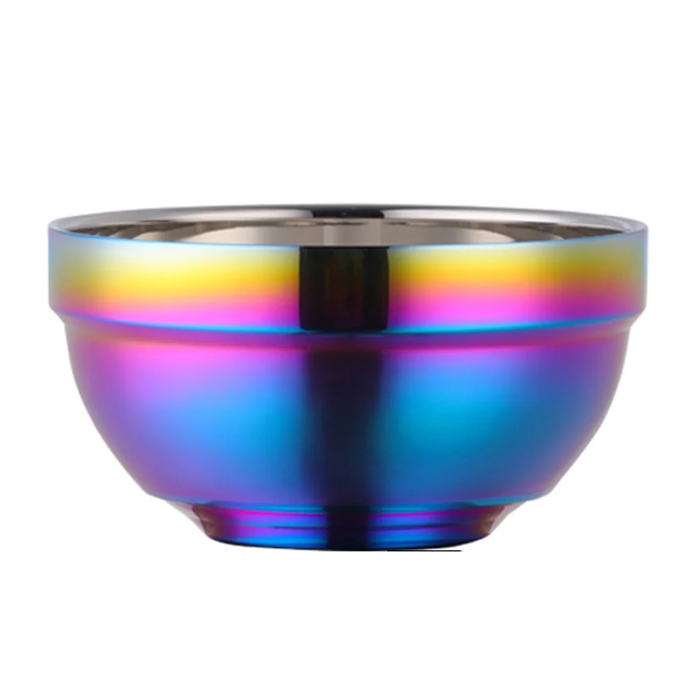 Stainless Steel Bowl,Double Layer Soup Bowls,Heat Insulation Metal Food Serving Set,Tableware for Children,L,Rainbow