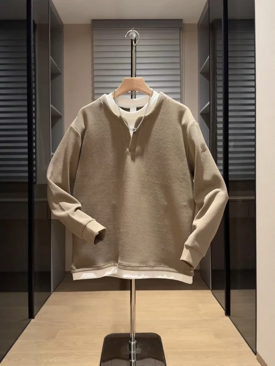 

Модный мужской свитшот с круглым вырезом и длинными рукавами, имитация двухслойности, удобный, осенне-зимний, новинка