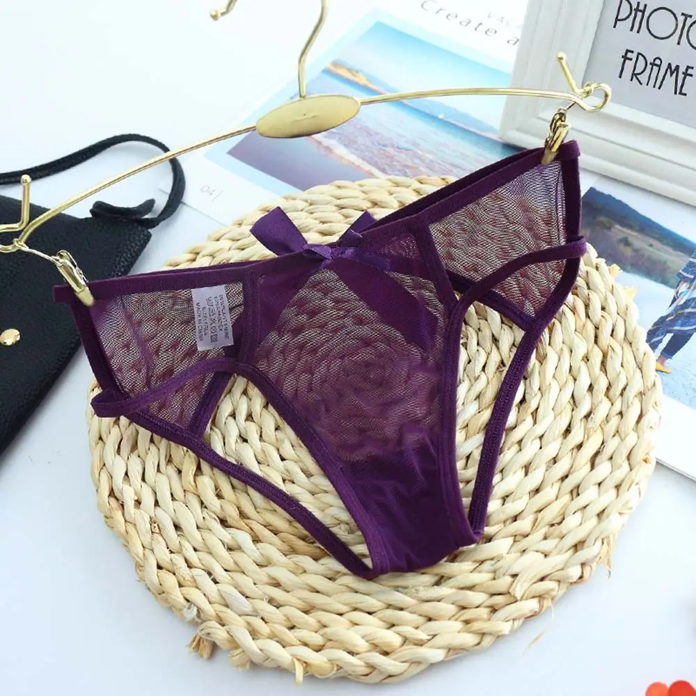 

Fun Low Waist Ladies Female Bow Nylon Women Briefs Lace Underwear Lingerie Thongs