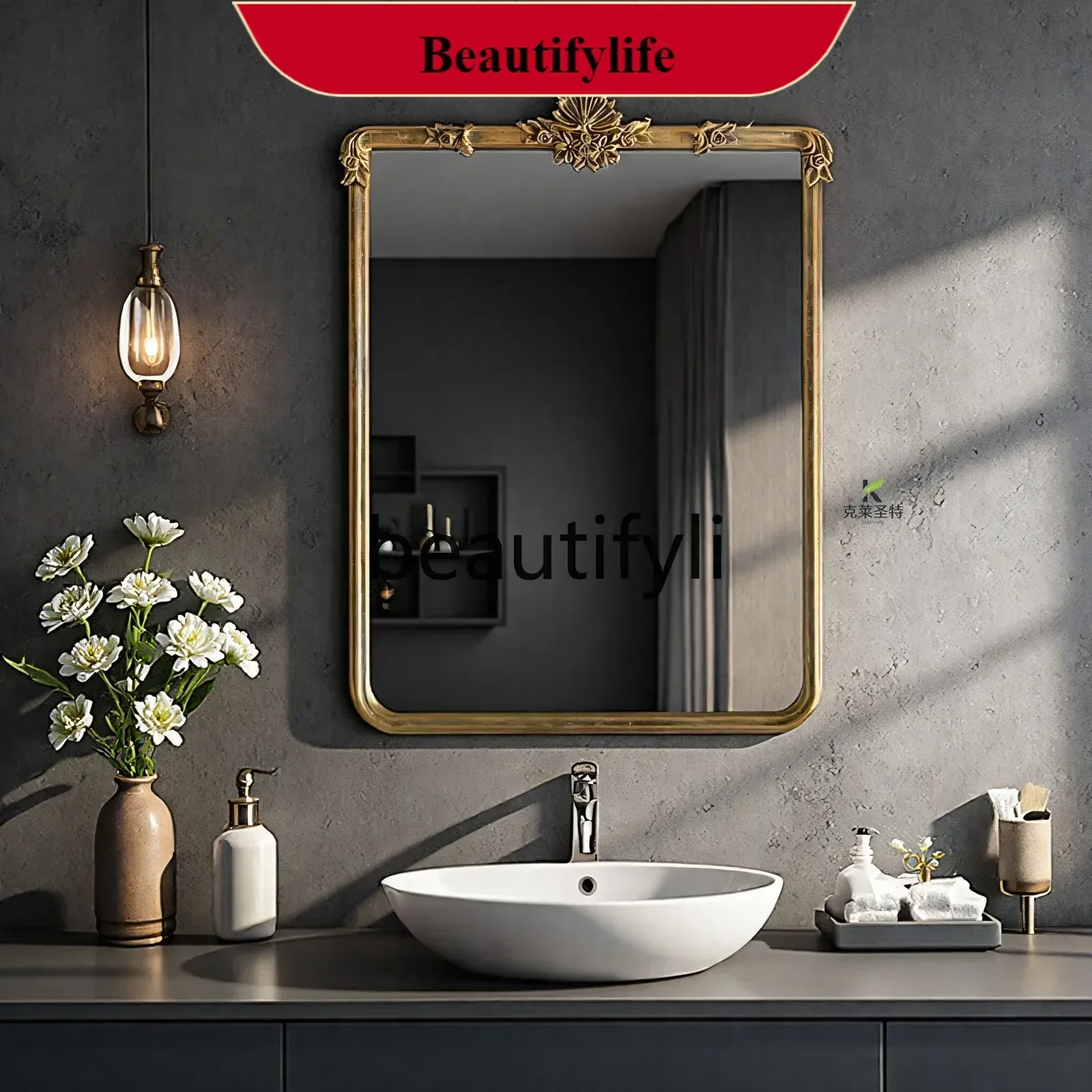 A17  French retro, washstand, bathroom mirror, American carved household makeup mirror, European fireplace decorative mirror