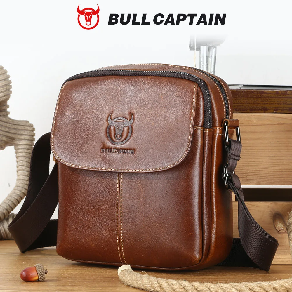 BULLCAPTAIN Leather Men's Messenger Bag Business Shoulder Bags Suitable For 7.9 Inch Ipad Mini High Quality Male Crossbody Bages