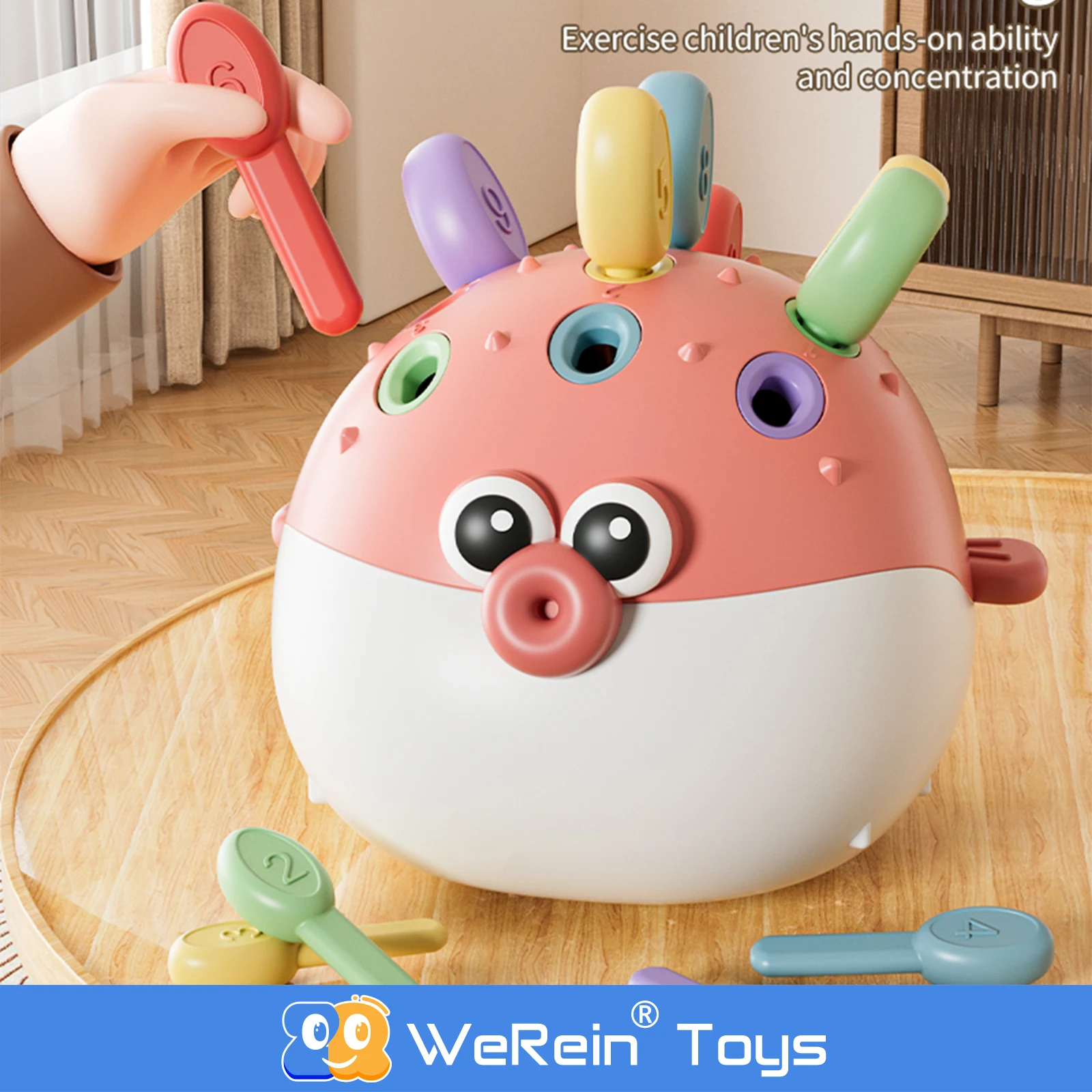 Jogo de Correspondência de Cores e Números em Forma de Peixe-Bola Adorável para Crianças - Melhora a Coordenação Mão-Olho e Habilidades Numéricas