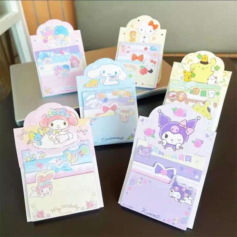 Sanrio Memo Pad Sticky Notes Melody Kuromi Cinnamoroll 4 Layer Message Note Cute Stationery Label Sticker Post School Supplies