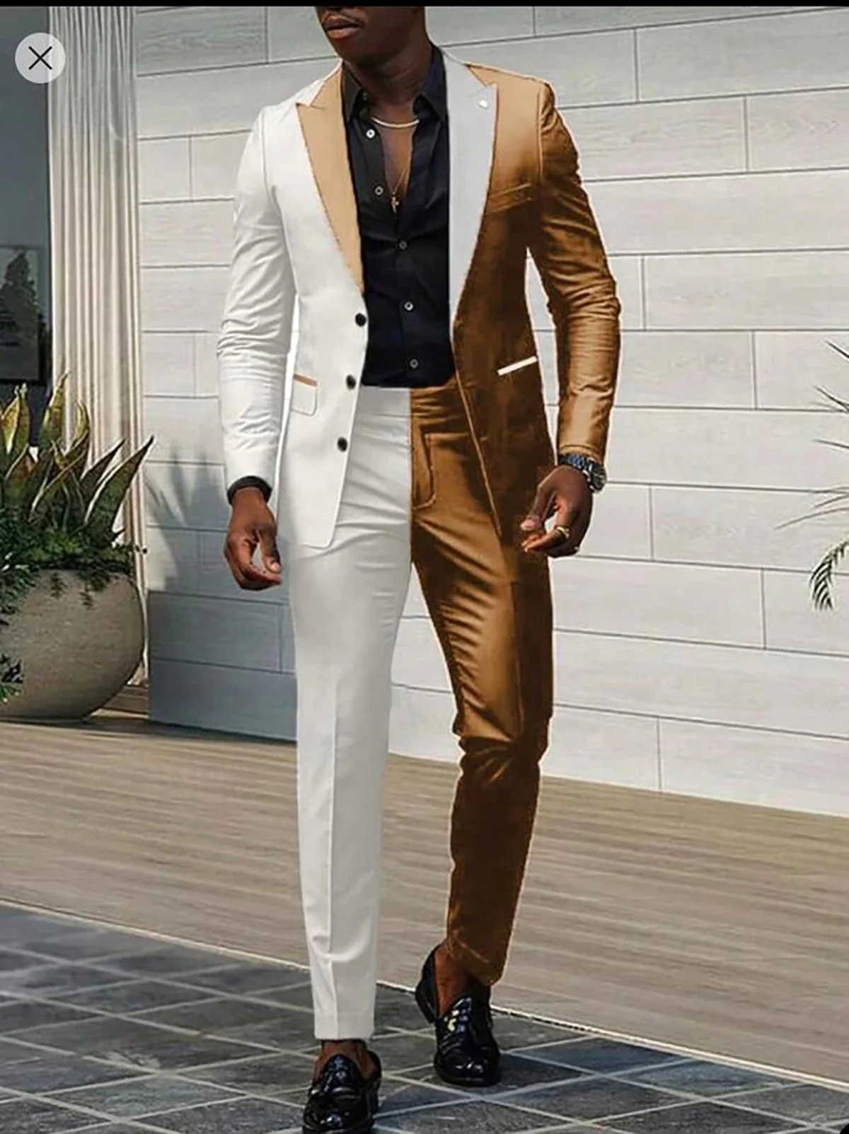 Fashion Design Splice Color Men Suits For Wedding Peaked Lapel 3 Buttons Groom Tuxedo Slim Bridegroom Suits 2 Pieces Blazer Pant