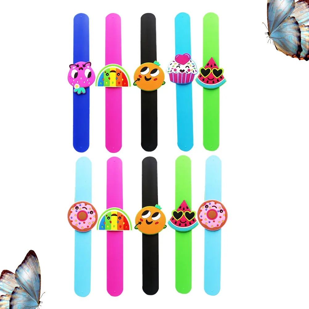 

10Pcs Snap Bracelets for Kids Silicone Fruit Design Slap Wristbands Party Favors Festival Gifts Soft Odorless One Size Fits Most