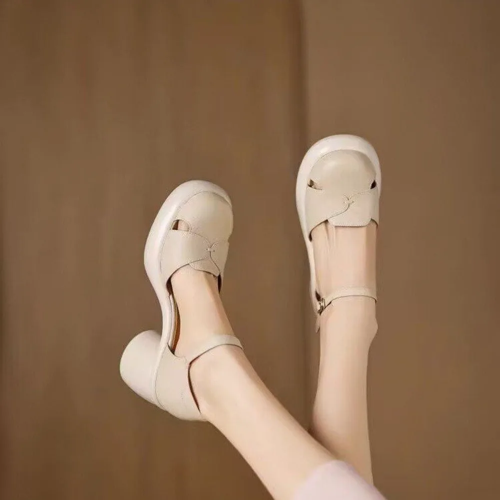 

2025 Fashion Sandals Woman Leather Pu Root Square Rome Hoof Heels Slides Rubber Low Sandals Woman Low-heeled Hoof Heels Slides