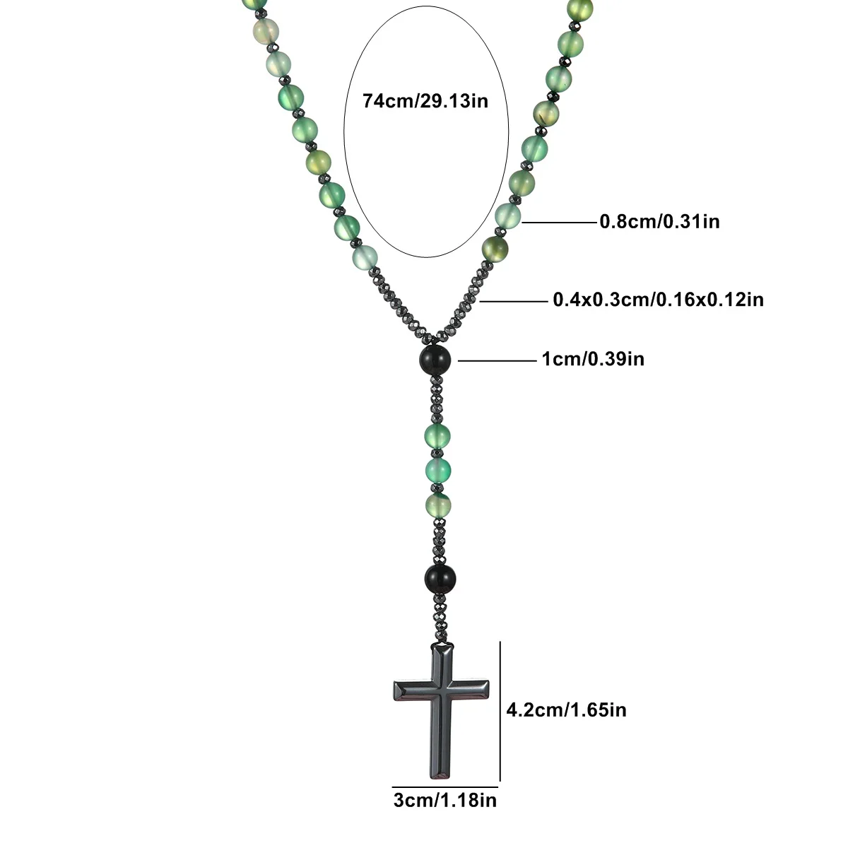 Modischer Edelstein, lila und grün, runde Perlen, Perlen, Kreuz-Anhänger, Rosenkranz-Halskette für Männer und Frauen, Gebetsgeschenk – Detail 5