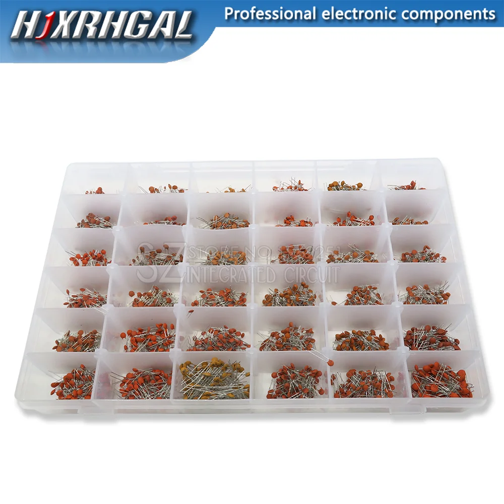 3600PCS/lot 1PF-100nF Ceramic Capacitor Assortment Kit 10PF 22PF 33PF 47PF 100PF 330PF 470PF 1NF 10NF 47NF 50V Capacitors set