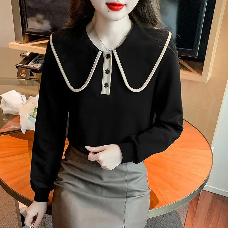 Retro Doll Collar Long-sleeved T-shirt Women Autumn 2025 New Casual Versatile Small Fragrance Style Bottoming Shirt Top Clothes