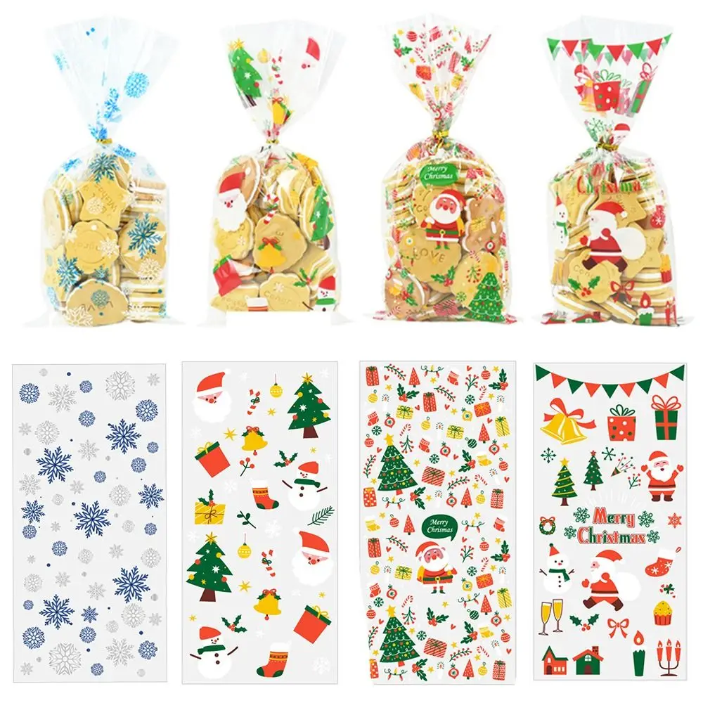 50PCS Christmas Candy Bags Santa Claus Plastic Cellophane Cookie Packing Treat Bag for Home Wedding Christmas Party