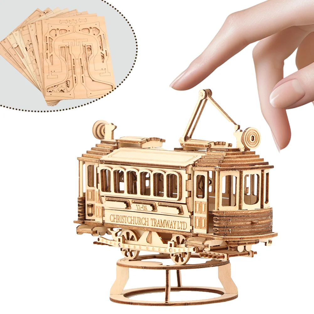 3D Retro Tram Model Wooden Jigsaw Puzzle DIY Wooden Jigsaw Puzzle Adult Toy Children's Educational Game Wooden Jigsaw Puzzle