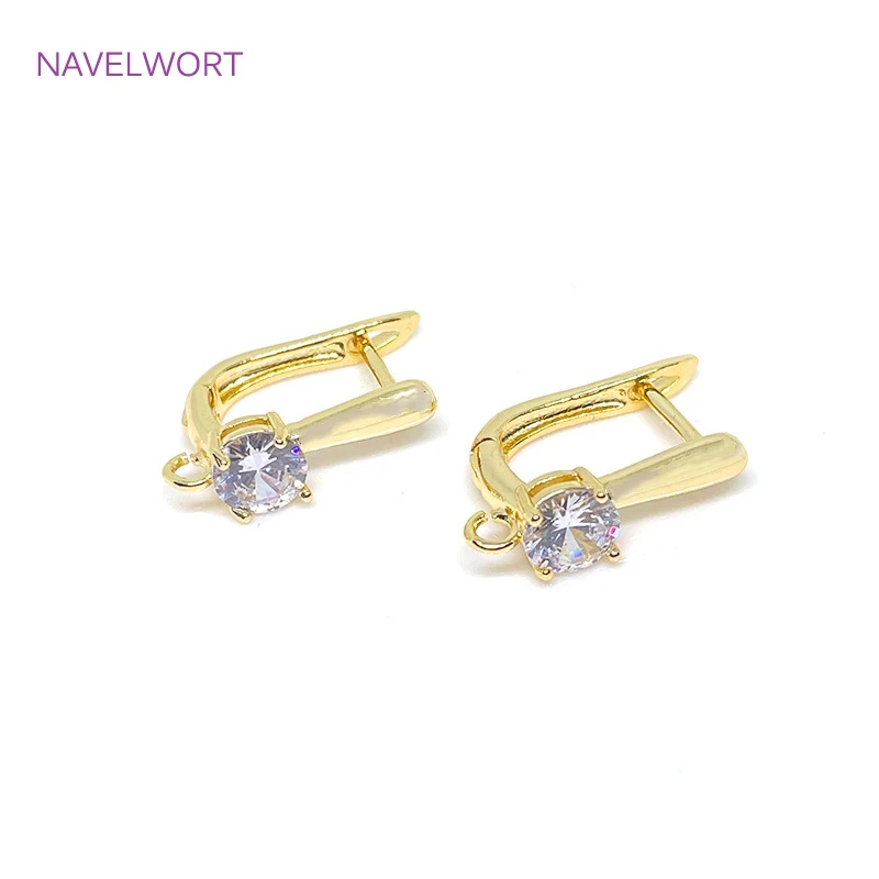 14K Gold Plating Lever-Back Earring with Open Ring,Brass Metal Inlaid Zirconia Huggie Earring DIY Jewelry Making Accessories