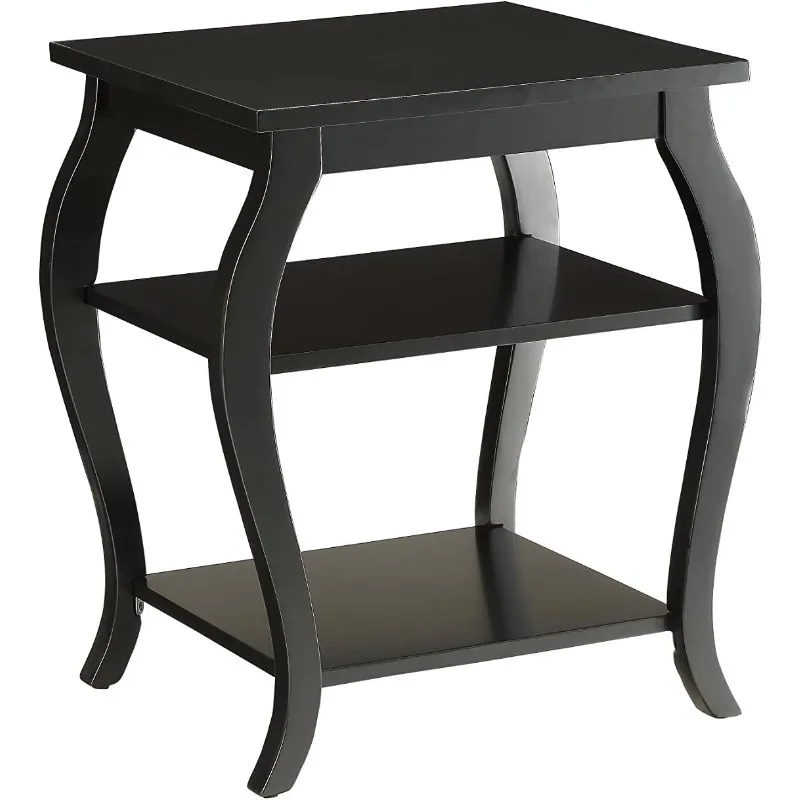 

Becci Square Wooden Top End Table with 2 Shelves in Black