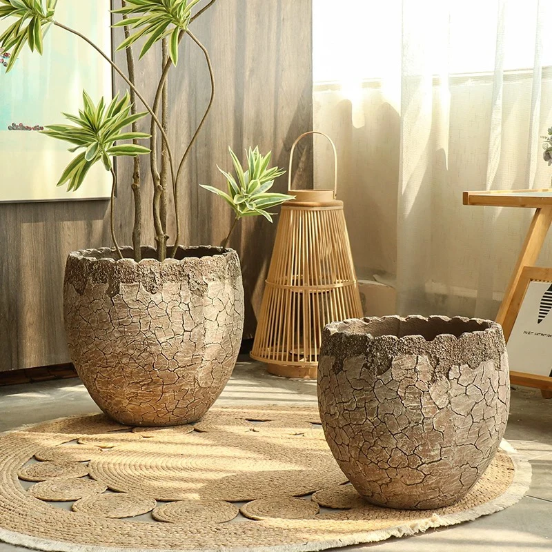 

2026 Garden Planter DesignHigh-end Textured Flower Pots Villa and Indoor Large Fiber Clay Pot Home Gaeden Decoration Fiberglass