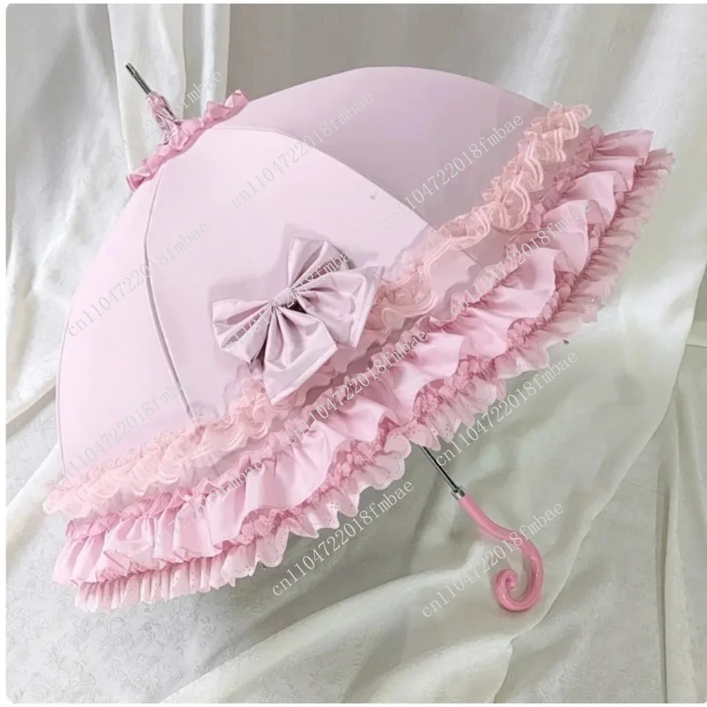 Princess-Inspired  for Girls Sun and Rain Arched Sun Umbrella with Lace Trim Lolita-Style