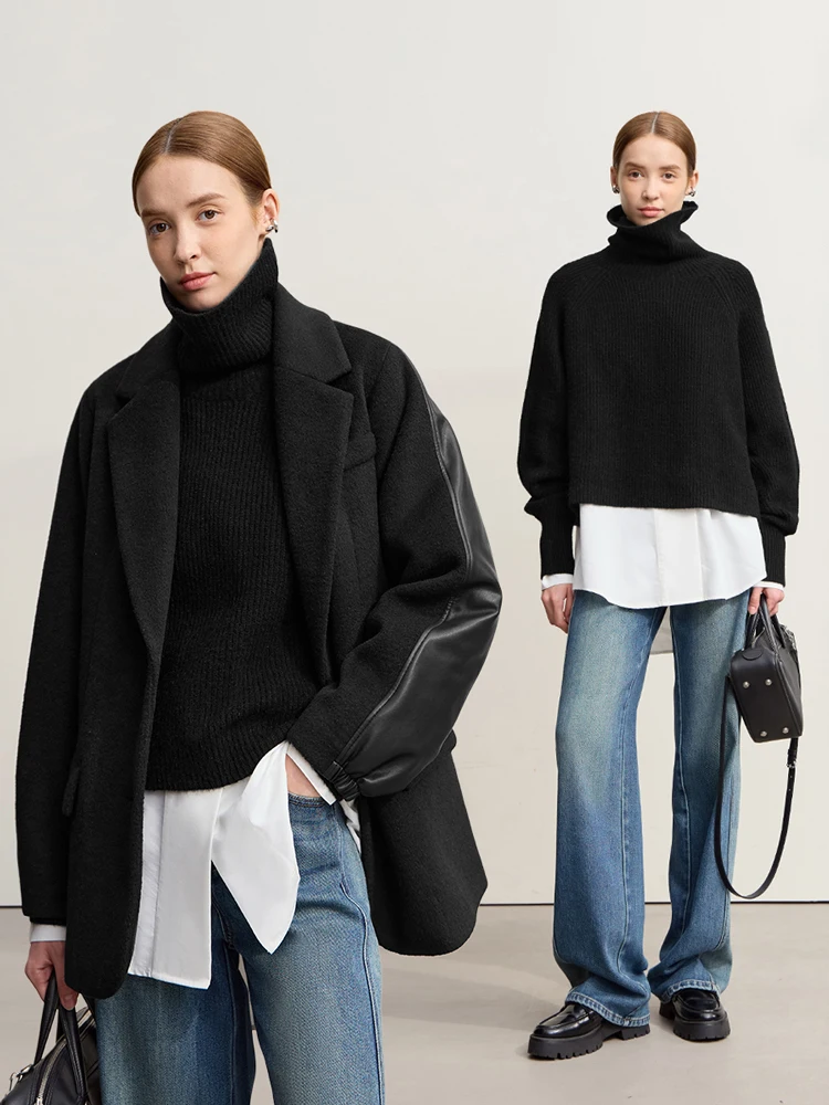 Amii Turtleneck Sweater For Woman Loose Versatile Warm Loose Sleeve Top 2025 Winter New Pullover Short Sweater Women 12554056