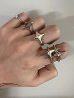 4PCS Hip Hop Exaggerated Four Star Ring Set Music Festival Party Jewelry