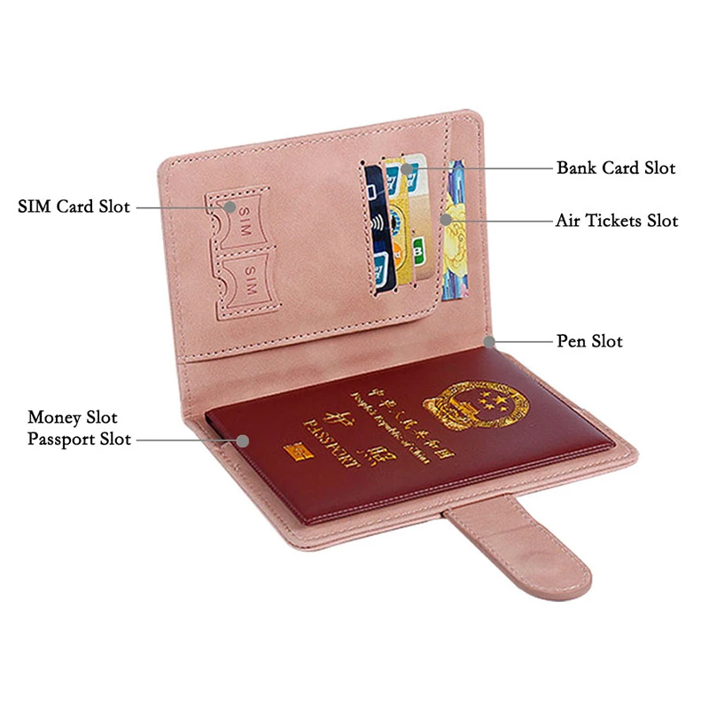 RFID Buckle Passport Cover PU Leather Man Women Travel Passport Holder With Credit Card Holder Case Wallet Protector Cover Case