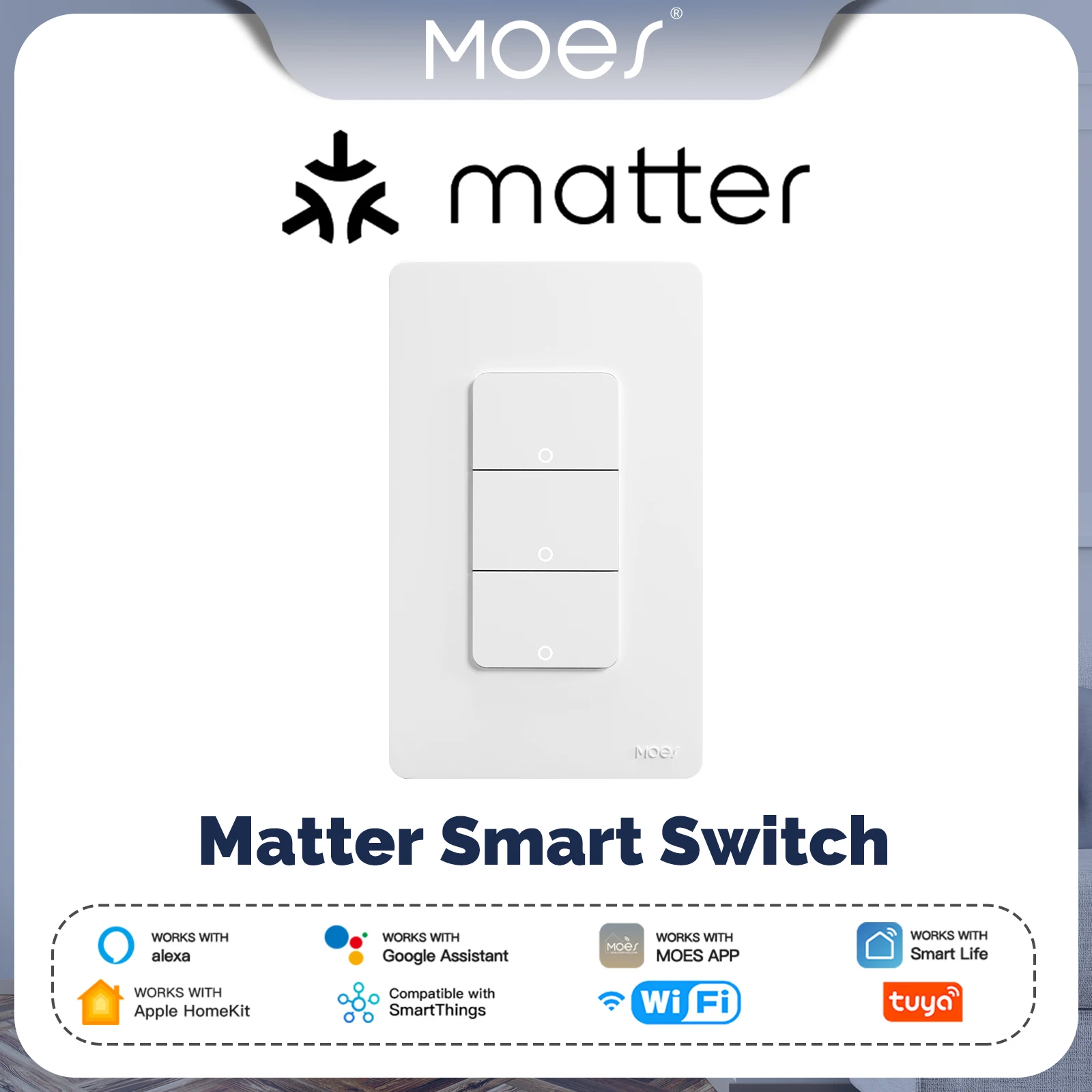 

MOES Tuya Matter WiFi Smart Light Button Switch App Control Neutral Wire Required Grounding Design Alexa Google Home Apple Home