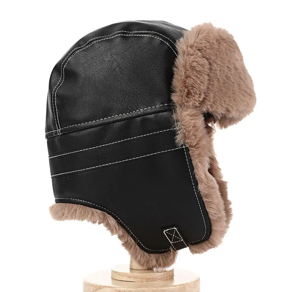 New Faux Fur Lining Trapper Hat Fastening Chin Strap Warm Earflap Hat Waterproof Bomber Hat Cycling