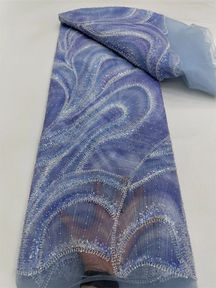 

French sequined beaded lace fabric, high-quality African embroidery fabric, Nigerian lace fabric wedding sewing materials