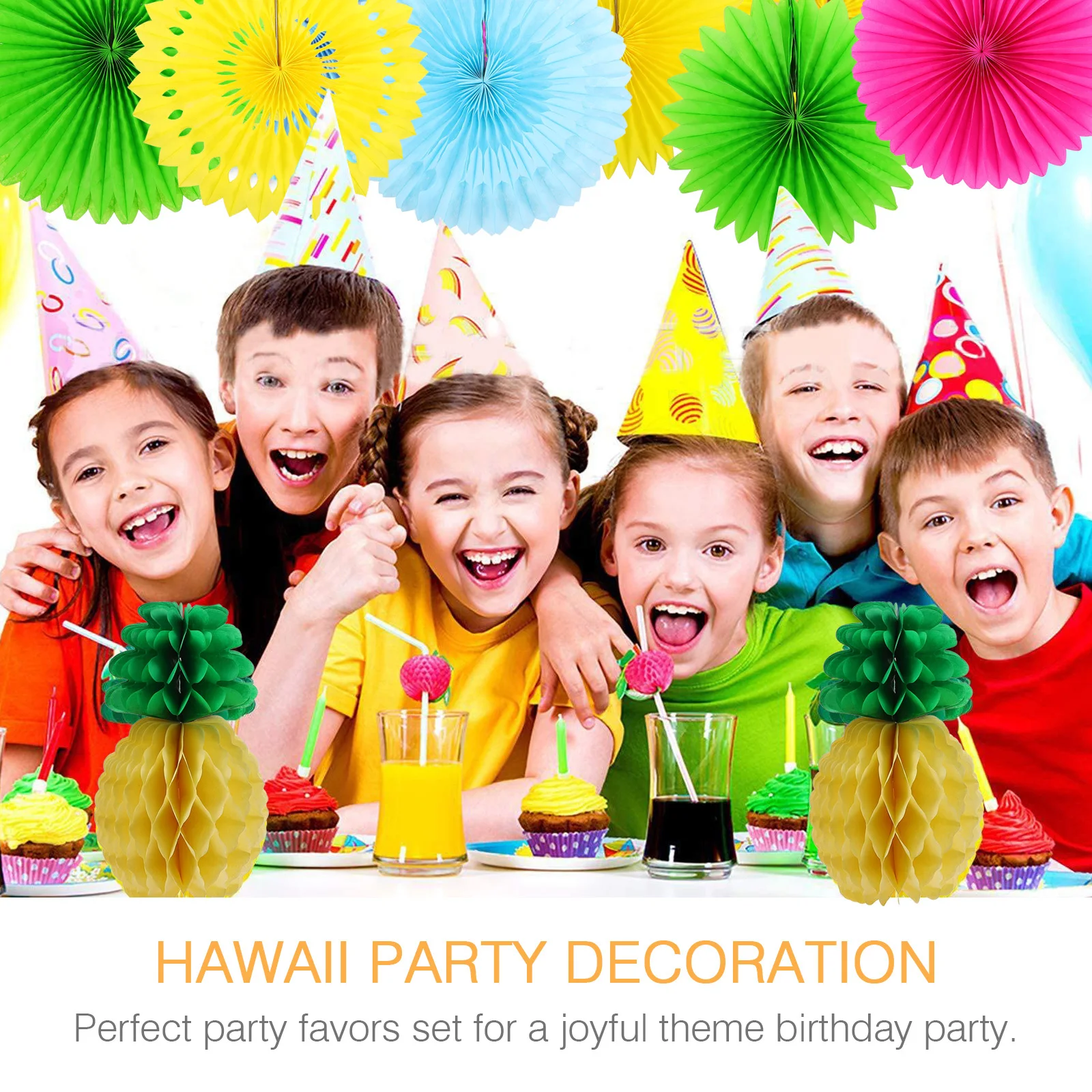 

1Set Flamingo Pineapple Banner Hawaiian Party Decor Durable Hanging Paper Fans Honeycomb Ball Tassels Summer Party Supplies