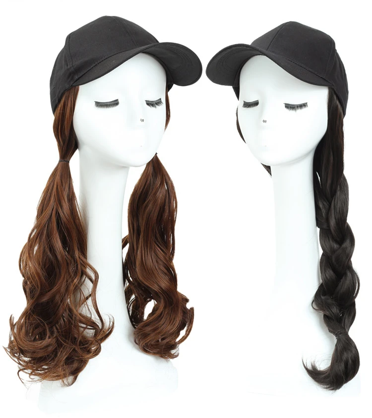 1Pcs Long Straight Hat Wig Natural Brown Wigs Connect Synthetic Synthetic Baseball Cap Hair Wig Hat Wig Adjustable for Women