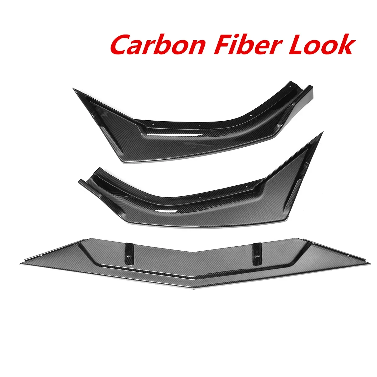 3pcs Carbon Fiber Look Car Front Bumper Lip Splitter Lip Spoiler Diffuser Spoiler Cover Trim For Honda For Civic 2016-2019