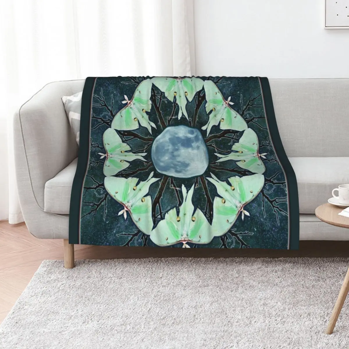 Luna Moth and Full Moon Mandala Throw Blanket Camping Hair Hairy Plaid on the sofa Travel halloween Blankets