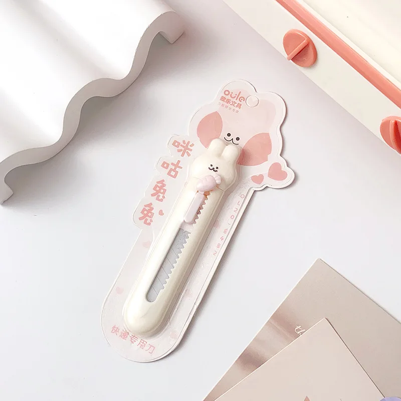 Mini Portable Utility Knife Kawaii Cartoon Animal Rabbit Cat Piggy Box Cutter for Student Cute Scrapbook Stationery Paper Cutter