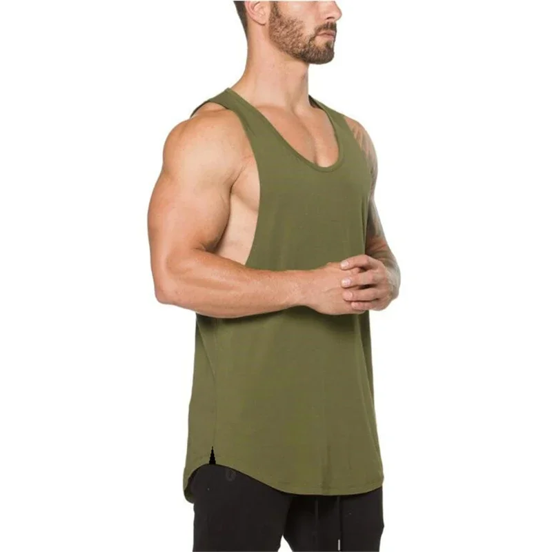 

Cotton Breathable Sleeveless T-Shirt Gym Fitness Bodybuilding Training Clothing Mens Running Sport Solid Color Muscle Tank Tops