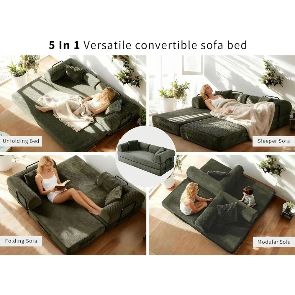 Диван-кровать-раскладушка 5-в-1, складной диван-кровать, железный каркас, пена высокой плотности, вельветовая обивка, компактная мебель