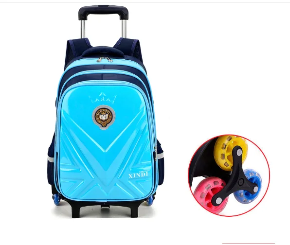 Sac à Dos d'École à Roulettes en PU 3D pour Enfant, Bagage à Roulettes, Valise de Voyage, Trolley, Cartable pour Garçon