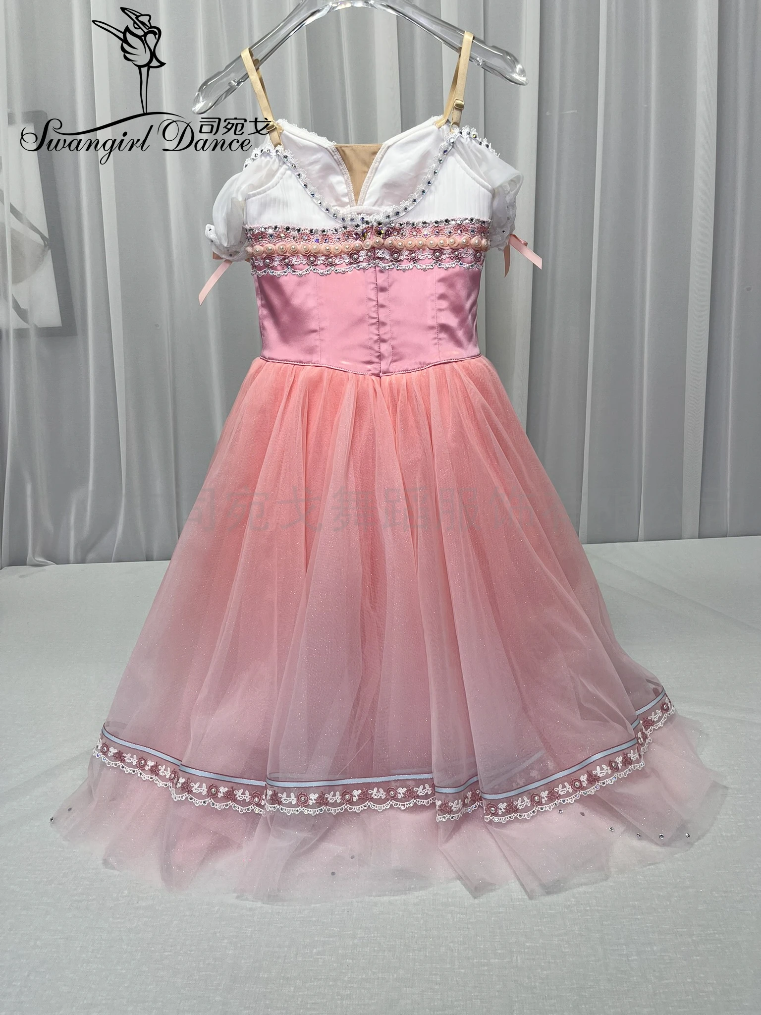 pink Coppelia Giselle Long Romantic Ballet Tutu Skirt  Women Soft Tulle Performance Costumes WG2553