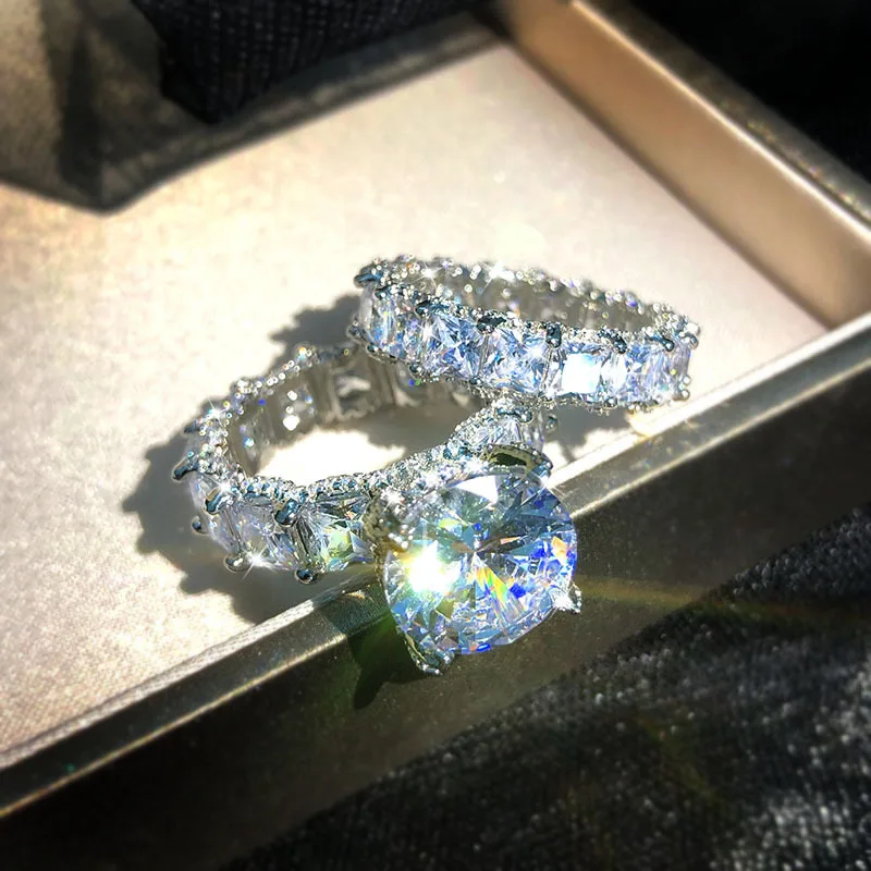 2021 NEW S925 Big Bling Zircon Stone Color Rings for Women Wedding Engagement Christmas Present Fashion Jewelry Wholesale