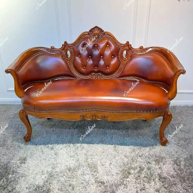 American all-solid wood chaise longue European simple end stool