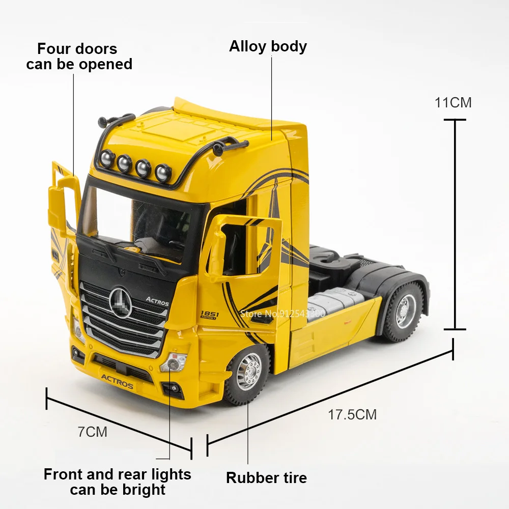 1/36 Scale Tractor Truck Model Toy Car Alloy Body Rubber Tires Doors Opened Vehicle Models Toys Collection for Boy Birthday Gift