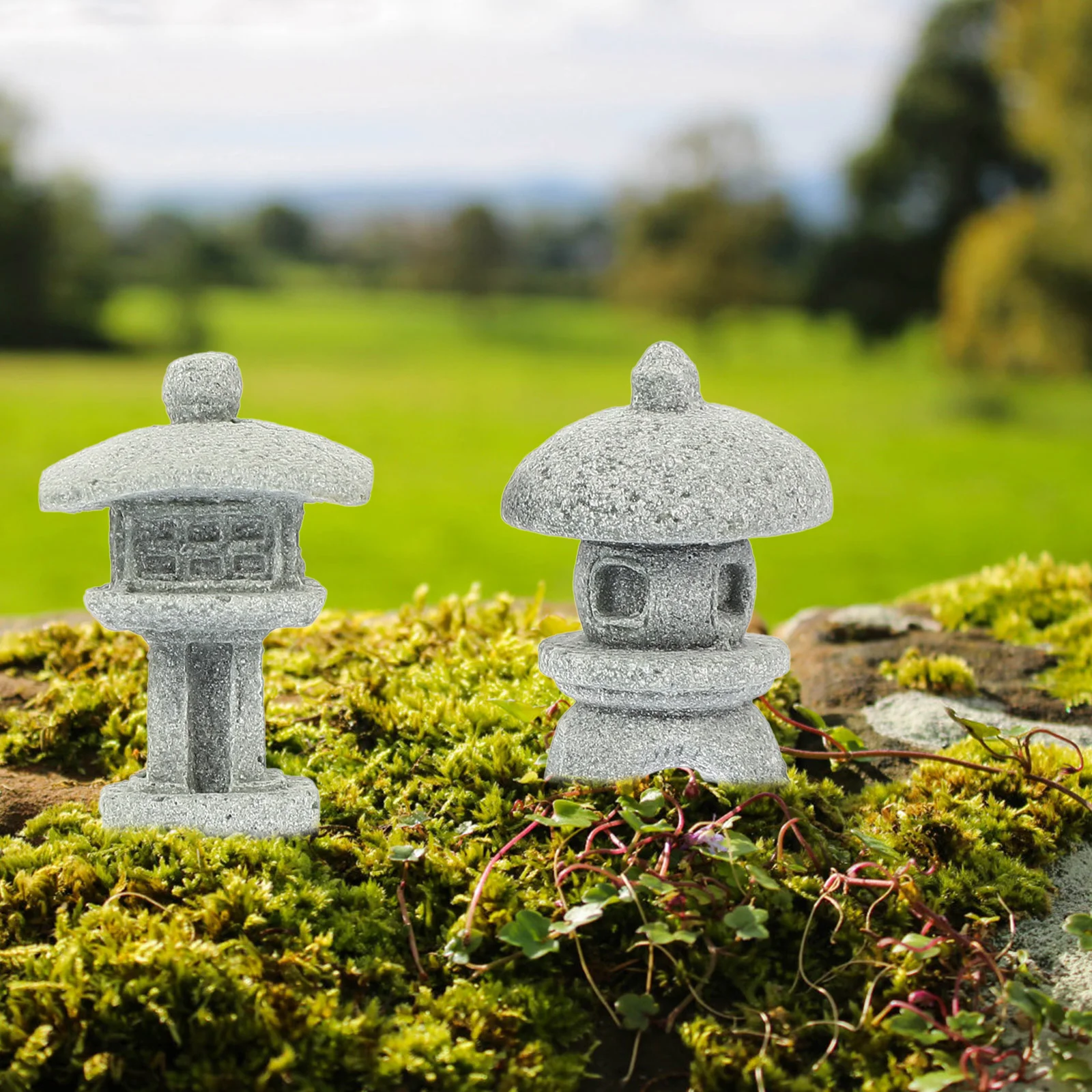 

4 Pcs Lighthouse Outdoor Decor Tiny Pagoda Model Miniature Lantern Small Garden Statue Sandstone for Desktop Ornaments