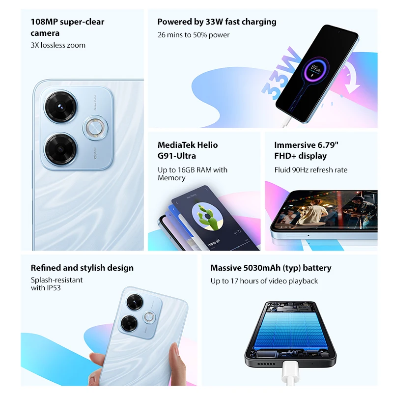 هاتف ذكي Xiaomi Redmi 13X الإصدار العالمي MTK Helio G91 Ultra 108MP كاميرا فائقة الوضوح 6.79 بوصة FHD + شاشة 33 وات شحن سريع #2