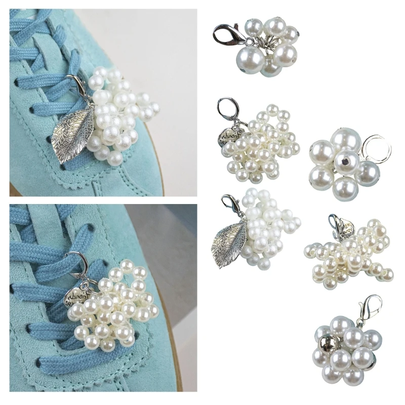 H3CB Set of 6 Removable Pearls Beaded Shoe Charm For Heel Sandals Sneakers Easy Installation Design Shoe Clips Decoration