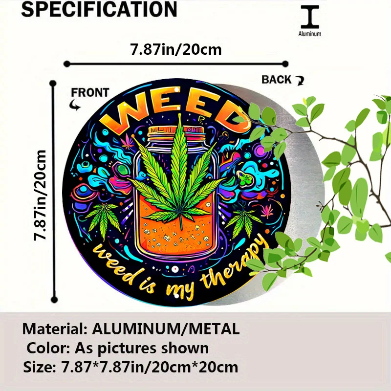 1 علامة قصدير معدنية من الألومنيوم مخدر ، علامة ألومنيوم مستديرة على شكل قنب ، علامة ألومنيوم مستديرة ملونة-فن جدار معدني مريح #2