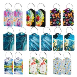 Impressão a cores Bagagem Tag com colorido Keyring, PU Suitcase ID Holder, Bagagem Boarding Tag, Acessórios de Viagem, 1Pc