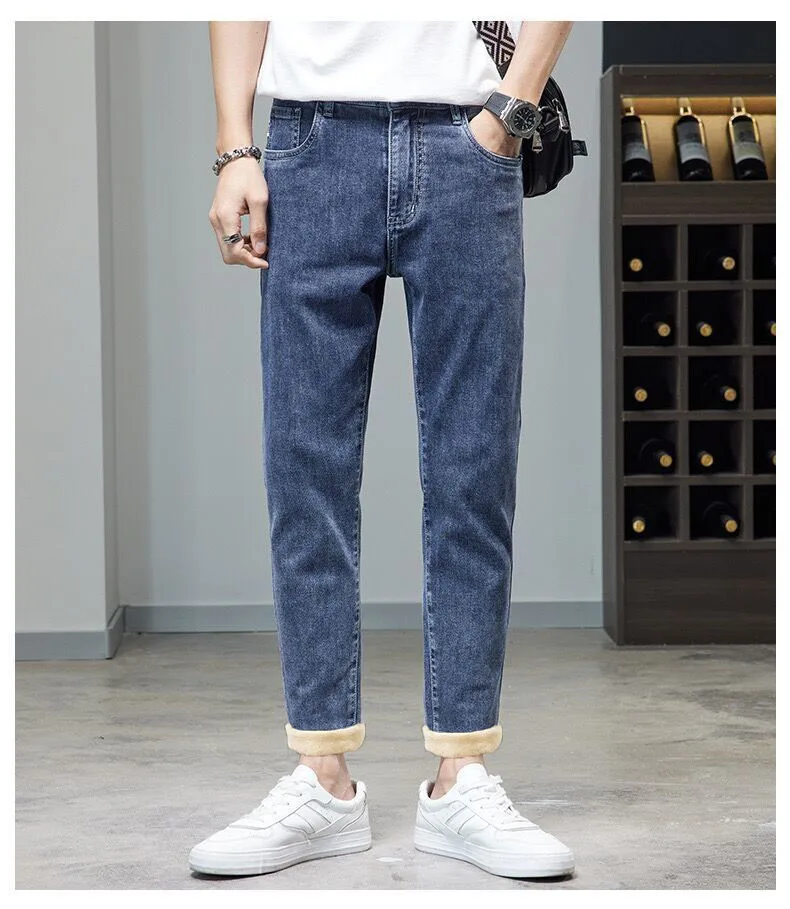 Blue Classic Jeans Casual Stretch Denim Pants for Men Slim Straight Elastic Denim Pants Casual Male Clothing Plus Trousers