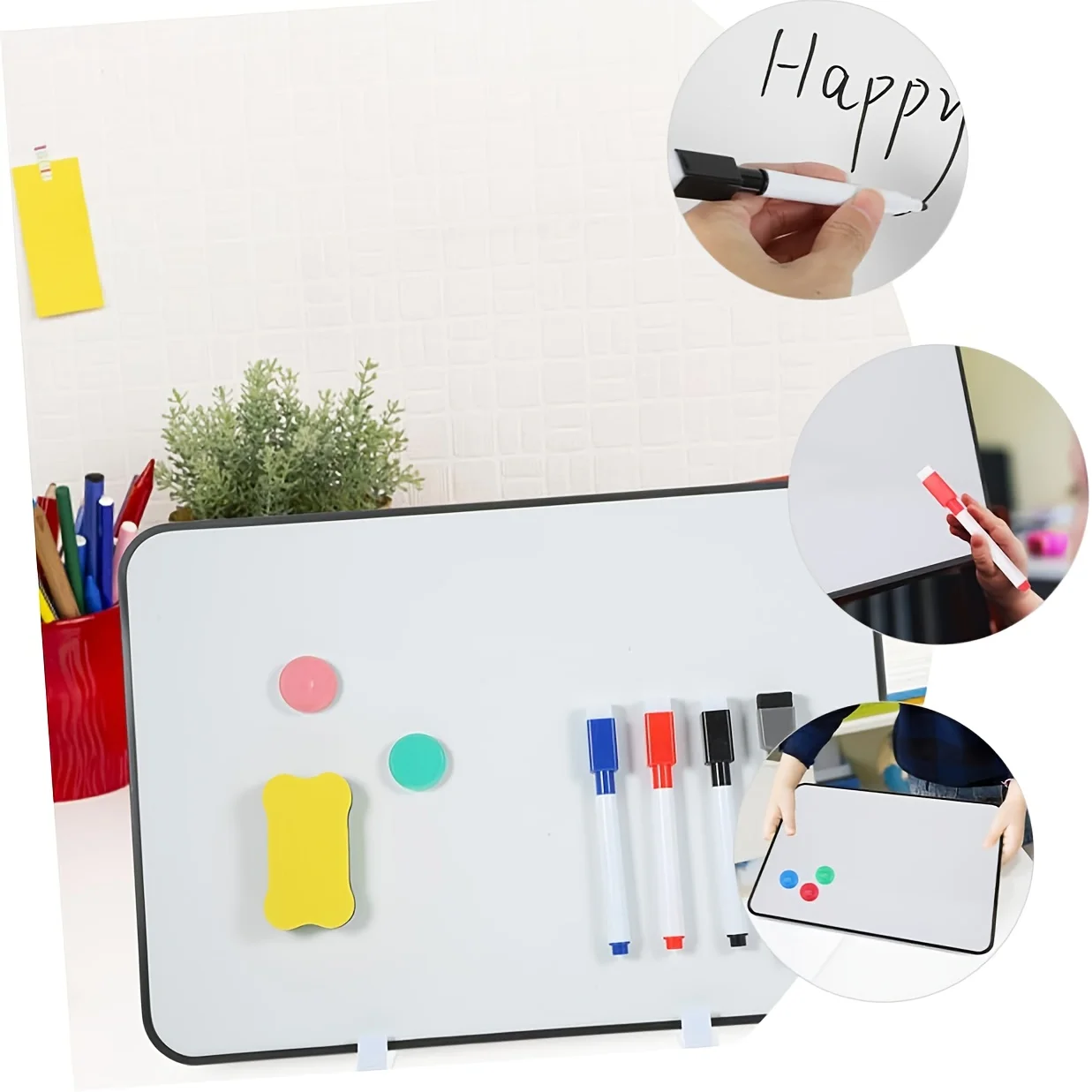 Small Dry Erase Board ,Double-Sided Whiteboard Stand,Magnetic Mini Dry Erase Board Comes with 3 Markers,2 Magnets and 1 Eraser