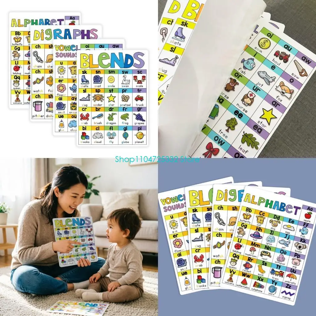 P5EA Professional Phonics Learning Chart Vowel Consonant And Essential Root Charts for Reading Pronunciation Developement