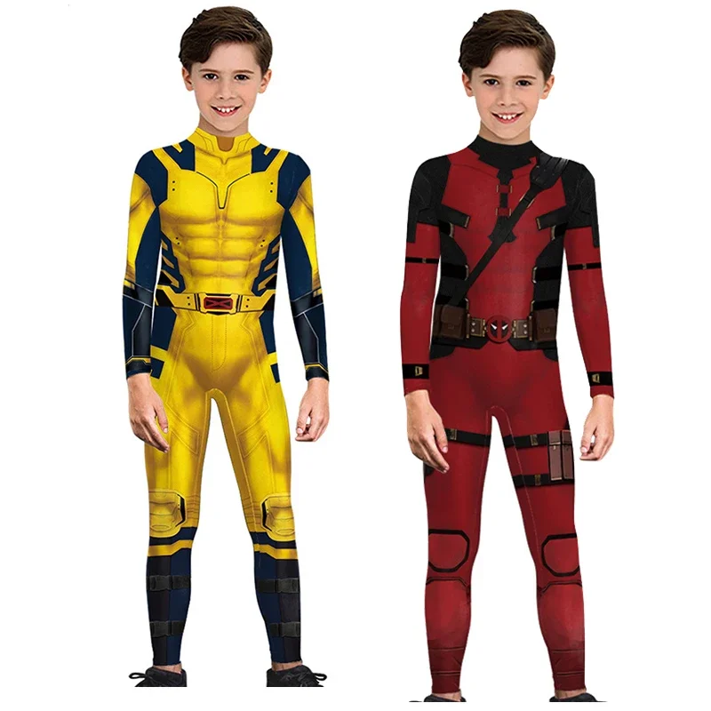 Deadpool Wolverine Cosplay Traje para Meninos e Meninas, Halloween Party Bodysuit, Macacão Carnaval, Super-herói 3 Zentai Catsuit