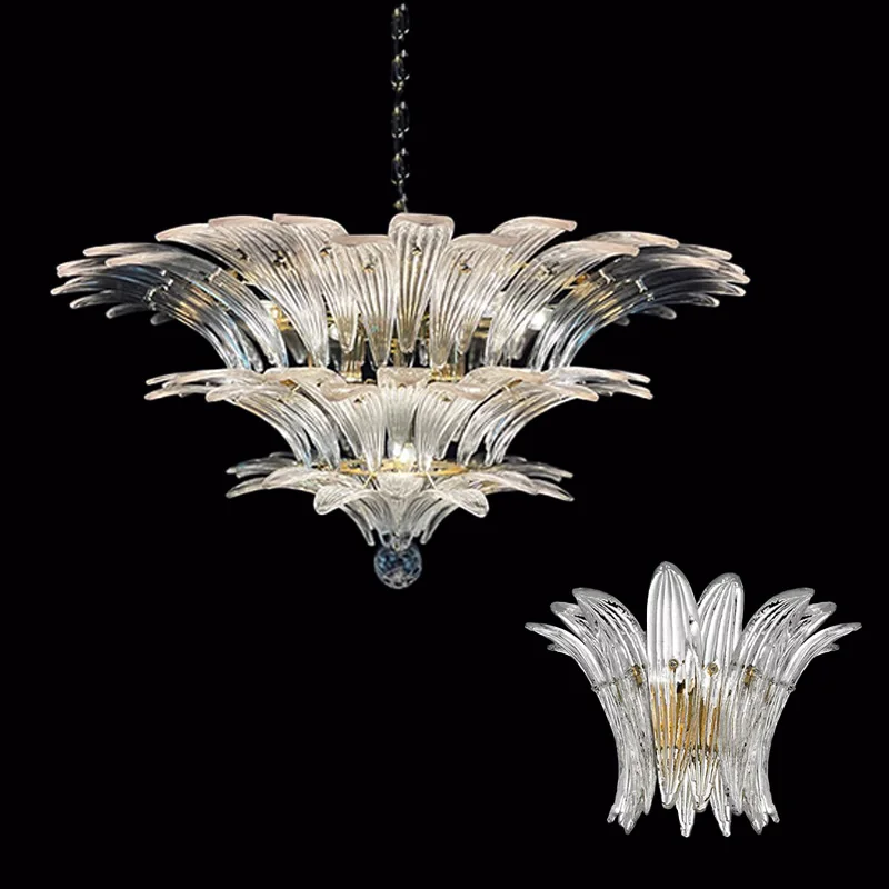 

Scandinavian clear glass chandelier with crystal pendant transparent lustre Suitable for living room, bedroom, dimmable